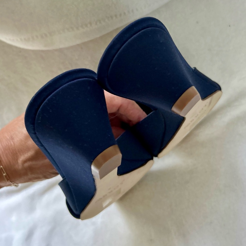 J. Crew Collection Blue Size 8 Mules Satin Wedges Slip On Heel Shoes - Picture 13 of 14